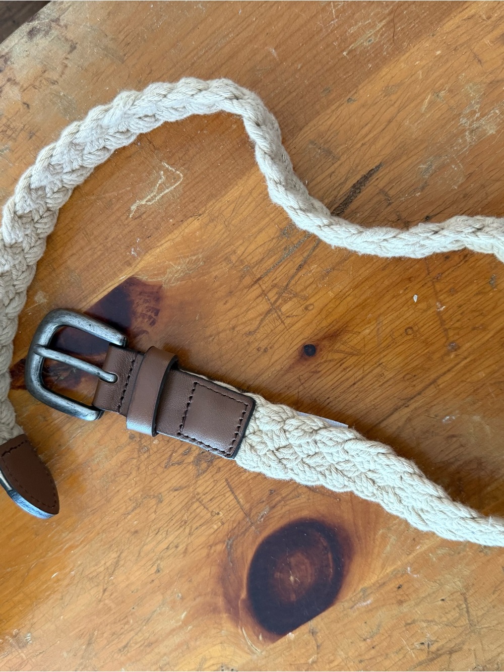 Braided Cotton and Leather Boys Belt - Beige Janie and Jack